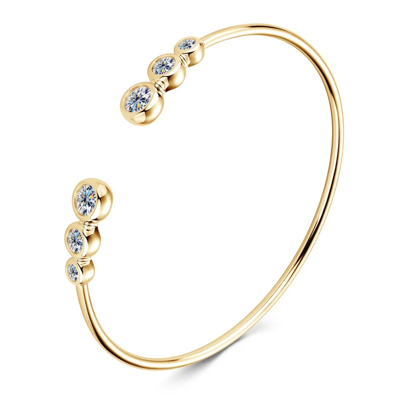 Simple Open Ended Bracelets Cuff Silver 925 D Color Moissanite Bracelet Bangle for Women Luxury Gold Plated Charm Jewelry