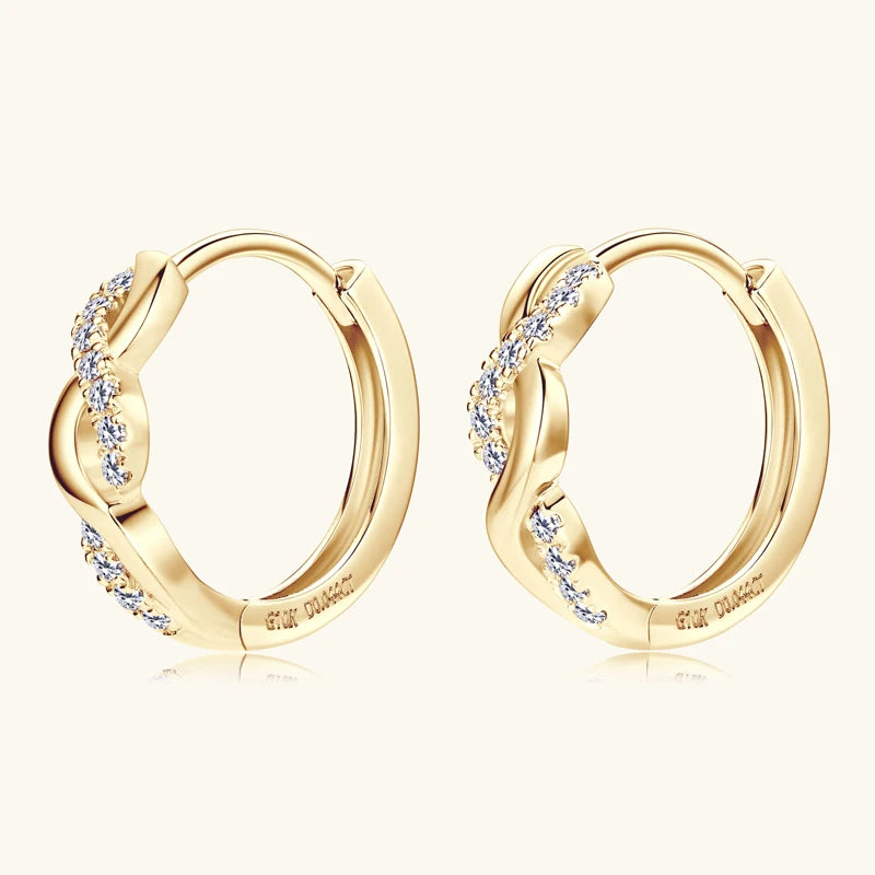 Real 10K Gold Earrings Infinite Hoop for Women D Moissanite Earrings Small Hoops Wedding Jewelry GRA Certified lab Diamond 0.9mm