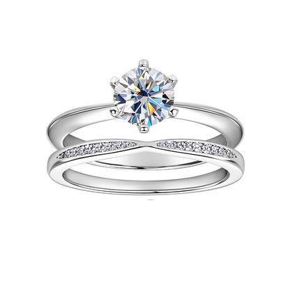 Classic 1.0ct D Moissanite Wedding Engagement Rings for Women 925 Silver Solitaire Bridal Ring Stackable Half Eternity Band Sets