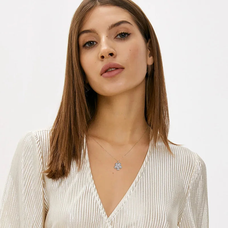 925 Sterling Silver Moissanite Necklace Adjustable Chain Flower Petal Pendant Women Wedding Christmas Valentine's Day Gift