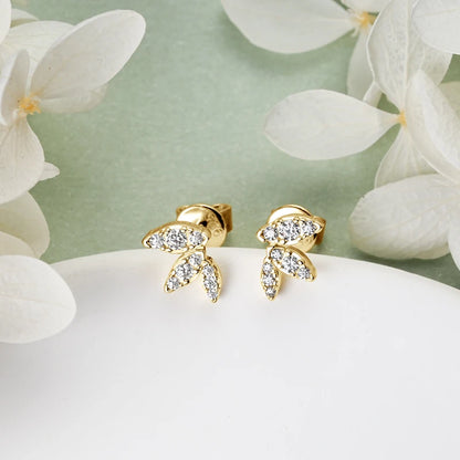 Cute Leaf-shape Moissanite Earrings 925 Sterling Silver Mini Studs Piercing Ear Earrings for Women Jewelry GRA Certificate