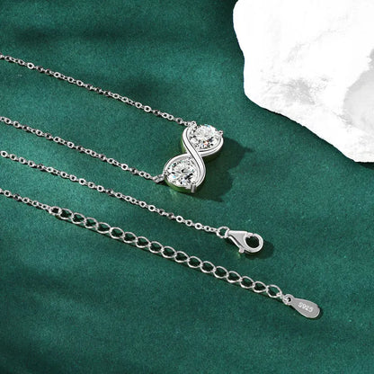Infinity Pendant 6.5mm 2cttw. 1ct D Moissanite Necklace for Women 925 Silver Adjustable Chain Charm Jewelry Birthday Gift