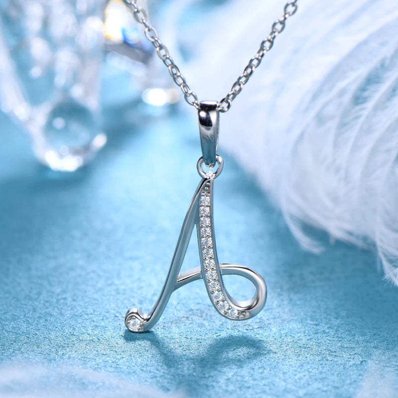 Name Necklace 26 Letter Initial Moissanite Pendant Real Silver 925 for Couples Women Men Valentine's Day Gift Fine Jewelry