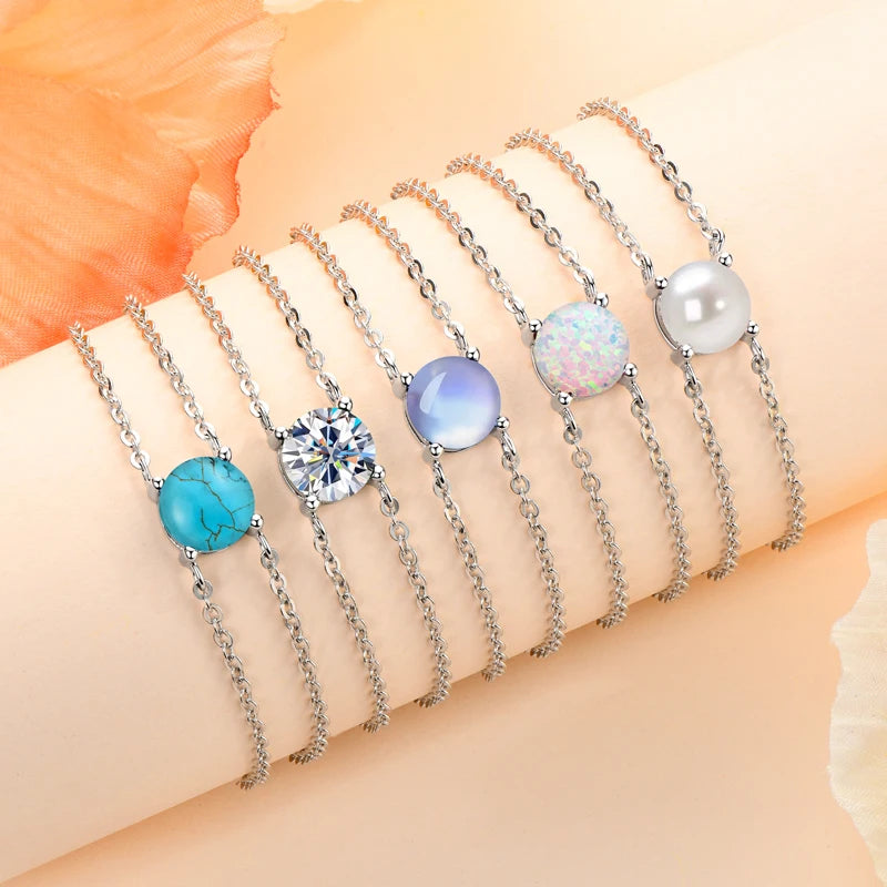 Colorful 12 Birthstone Bracelet for Women Real 925 Silver Chain 6.5mm Lab Diamond Moissanite Zircon Birthday Charm Jewelry Gift
