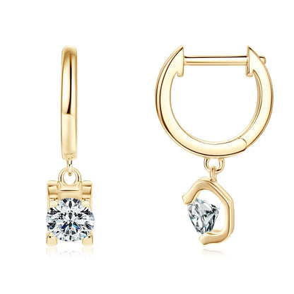 Real 925 Sterling Silver 5mm 1ctw. Round D Color Moissanite Diamond Drop Hoop Earrings For Women GRA Jewelry Wedding Party Gift