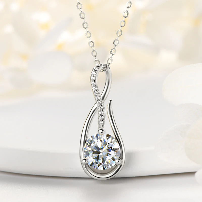 100% 925 Silver 1CT 2CT D Color Real Moissanite Drop Necklace Women Infinity Pendant Necklace Sparking Jewelry Charm Choker Gift