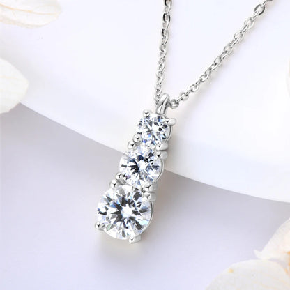 925 Silver Women's Necklace 1.80CTW.3 Stones D Color Round Moissanite Pendant Necklaces with Certificate Jewelry 18K Gold Plated
