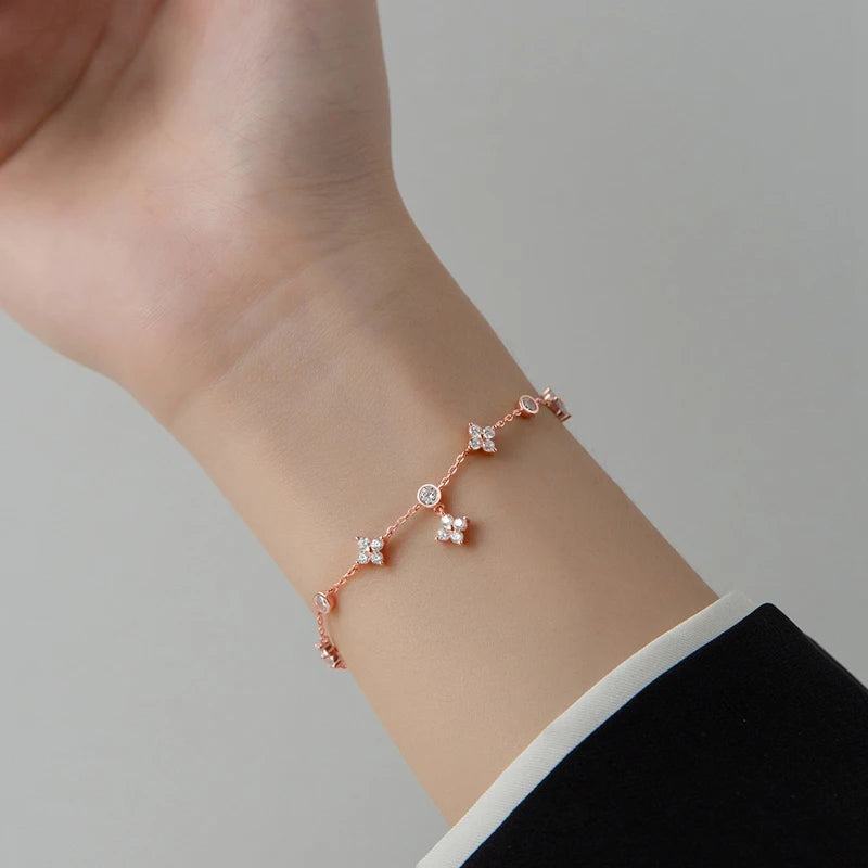 Silver 925 Four Leaf Clover Bracelet Certified D Color Moissanite Bracelets Gold Plated Charm for Women Lucky Jewelry Gift