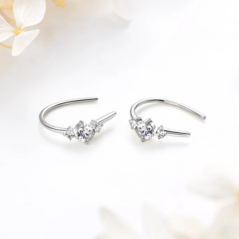 5mm Moissanite Open Hoops U Shape 3 Stone Earrings 925 Sterling Silver Piercing Ear Earring Gift for Women Jewelry Wedding