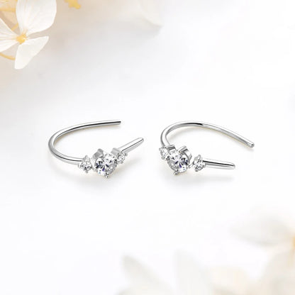 5mm Moissanite Open Hoops U Shape 3 Stone Earrings 925 Sterling Silver Piercing Ear Earring Gift for Women Jewelry Wedding