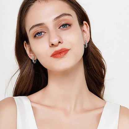 New 4mm Moissanite Hoops Luxury Eternity Diamond Earrings Solid Silver 925 18K White Gold Plated Jewelry for Women Gifts