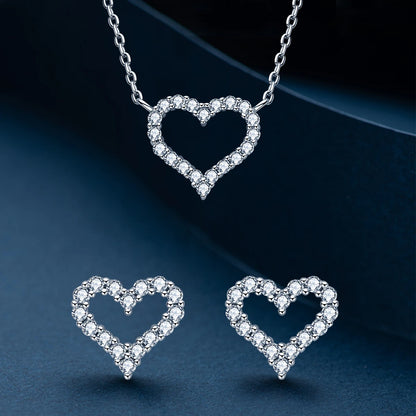 D Color Moissanite Love Heart Jewelry Sets for Women 925 Silver Stud Earrings Pendant Necklace 2 In 1 Set Anniversary Gift