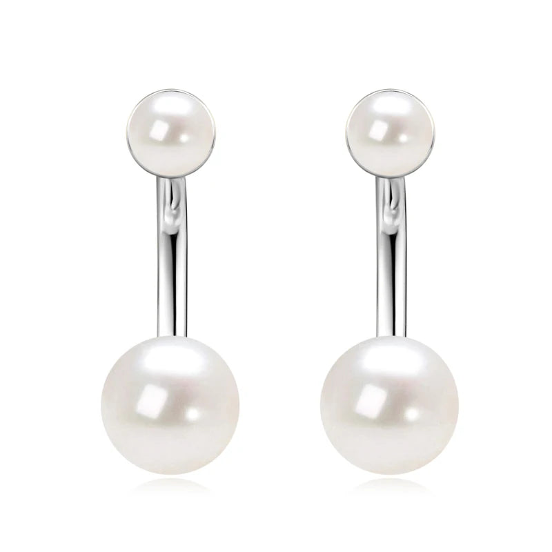 925 Sterling Silver Jacket Earrings Round Natural Freshwater Pearl Studs Front-back Earrings for Women Fine Jewel Gifts