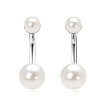 925 Sterling Silver Jacket Earrings Round Natural Freshwater Pearl Studs Front-back Earrings for Women Fine Jewel Gifts
