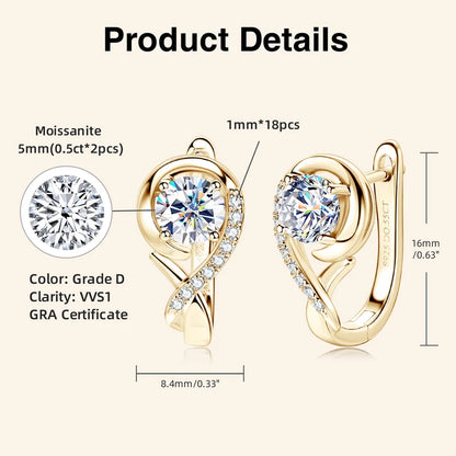 5mm 0.5ct D Moissanite Infinity Hoop Huggie Earrings for Women 925 Silver 18K Gold Plated Earrings Wedding Daily Jewelry