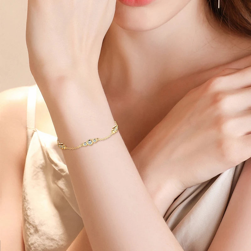 2024 New 18k Gold Plated Bracelet 925 Silver Chain 2mm D Color Bezel Moissanite Bracelets Fashion Women's Jewelry Gifts
