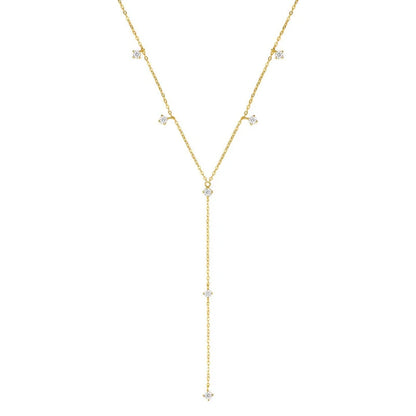 3mm Moissanite Y Chain Necklace 925 Sterling Silver Gold Plated Long Tassel Pendant for Women 2024 Trendy Valentine Gift