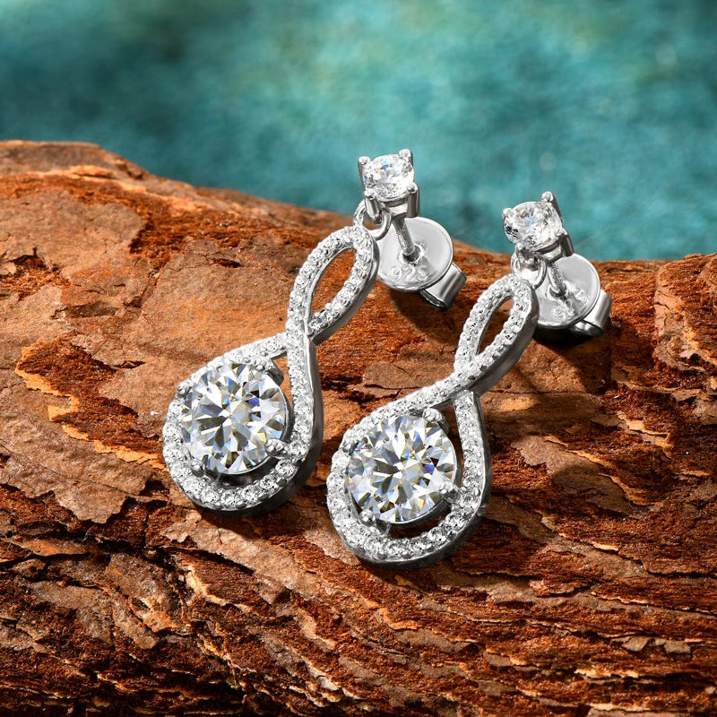 1ct Infinite White/Blue Moissanite Drop Dangle Earrings 925 Silver for Women Piercing Ear Studs Engagement Wedding Jewelry