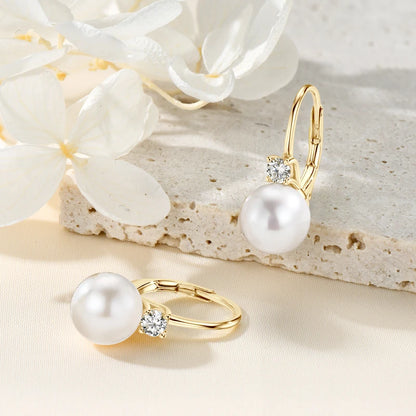 925 Sterling Silver 8-9mm Natural Freshwater Pearl and 3mm Moissanite Hoop Drop Earrings Wedding Fine Jewelry for Women