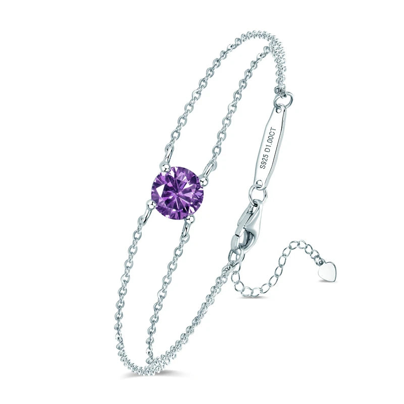 Colorful 12 Birthstone Bracelet for Women Real 925 Silver Chain 6.5mm Lab Diamond Moissanite Zircon Birthday Charm Jewelry Gift