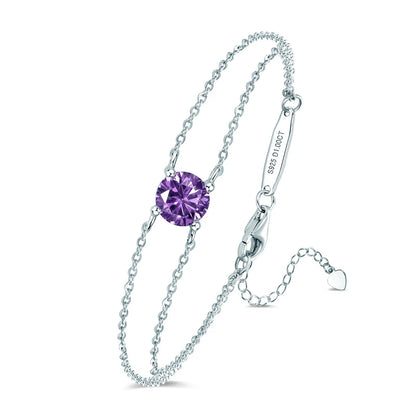 Colorful 12 Birthstone Bracelet for Women Real 925 Silver Chain 6.5mm Lab Diamond Moissanite Zircon Birthday Charm Jewelry Gift