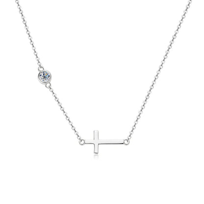 2024 New 925 Silver Cross Pendant Necklace for Women Delicate Sideway Moissanite 4mm Charm Necklace Jewelry Valentine Day Gift