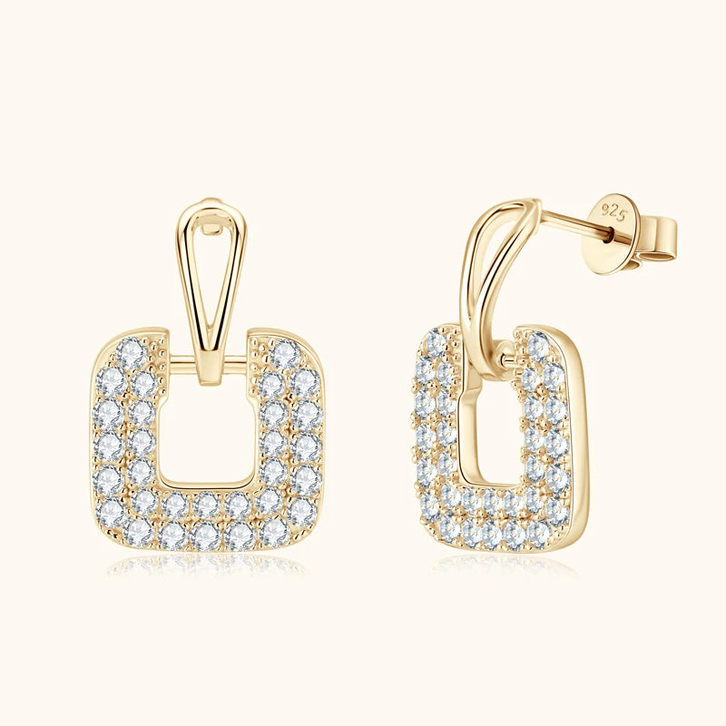 Premium Gold Square Stud Earrings Piercing Ear for Women Real Moissanite Drop Earrings Silver 925 Luxury Wedding Jewelry