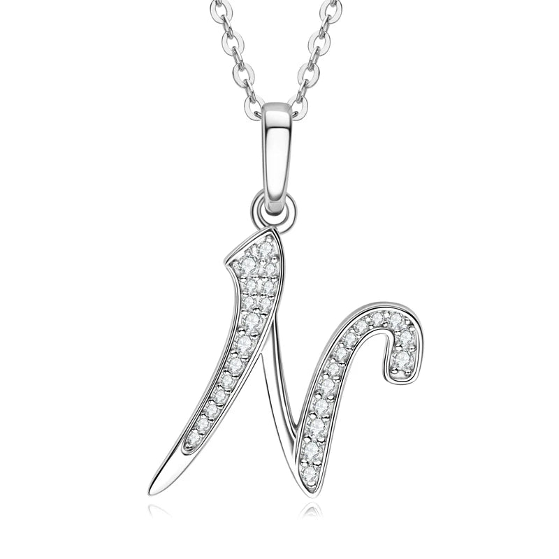 Name Necklace 26 Letter Initial Moissanite Pendant Real Silver 925 for Couples Women Men Valentine's Day Gift Fine Jewelry
