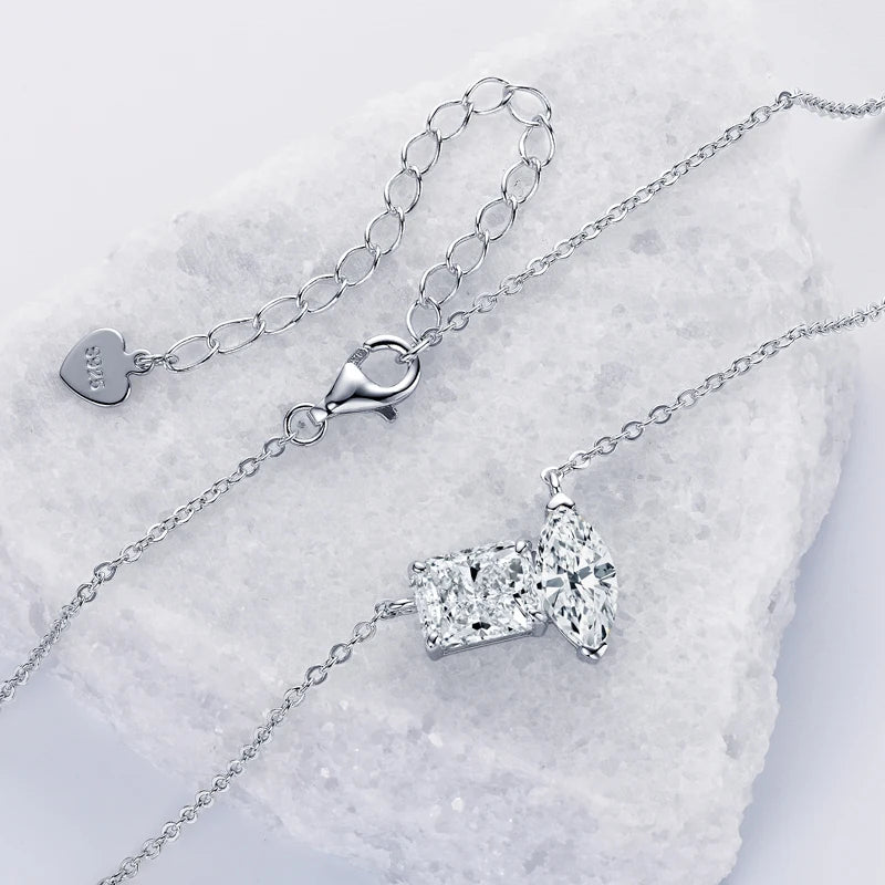 3CTW. 2ct Emerald Cut and Pear Cut D Moissanite Pendant Necklace for Women s925 Silver GRA Certified Jewelry Party Birthday Gift