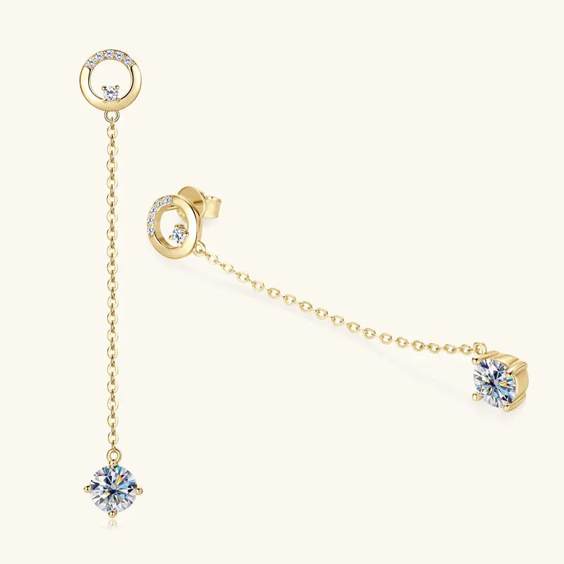 6.5mm 1.0ct D Moissanite Drop Earrings for Women 925 Silver Circle Stud Long Chain Dangle Earrings GRA Certified Jewelry