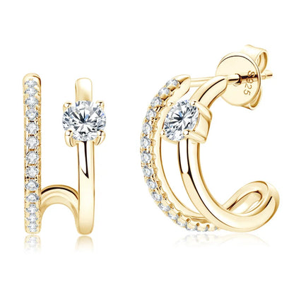 NEW 4mm Moissanite Piercing Stud Ear Cuffs 925 Sterling Silver Double Side Hoop Earrings for Women Illusion Jewelry Gifts