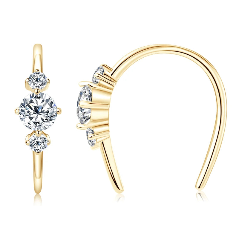 U shaped 3 Stone D0.72CT Moissanite Earrings Silver 925 Piercing Open Hoop Earrings for Women Certified Wedding Jewelry