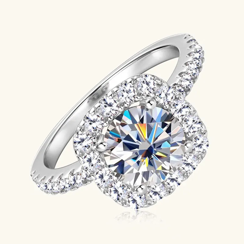 Real 2CT 8mm Round Moissanite Square Ring 925 Sterling Silver Luxury Brilliant Diamond Wedding Finger Rings Band For Women