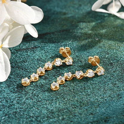 1.20CTTW. 3MM Moissanite Chandelier Dangle Earrings for Women Real 925 Silver Long Chain Drop Studs Party Wedding Jewelry Gift