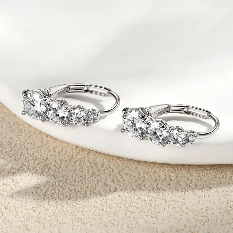100% 925 Silver Moissanite Hoop Clip Earrings Luxury 4 Stones D VVS1 Round Lab Diamond Jewelry Gift for Women Upgrade Type
