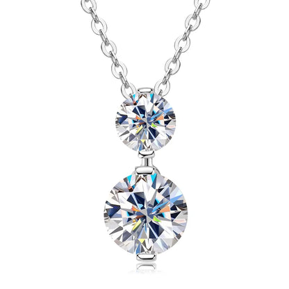 925 Silver Sparking 1.7cttw. Two-stone Moissanite Pendant Necklace for Women Choker 2024 Trend Neck Jewelry Valentine Gift