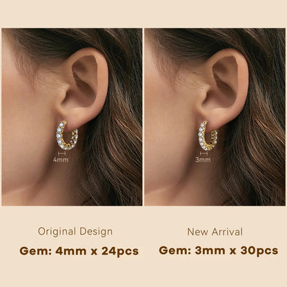 Luxury Hoops Sparking Full 3mm/4mm Moissanite Earrings Solid Silver 925 for Women Huggie Wedding Engagement Jewelry Gifts