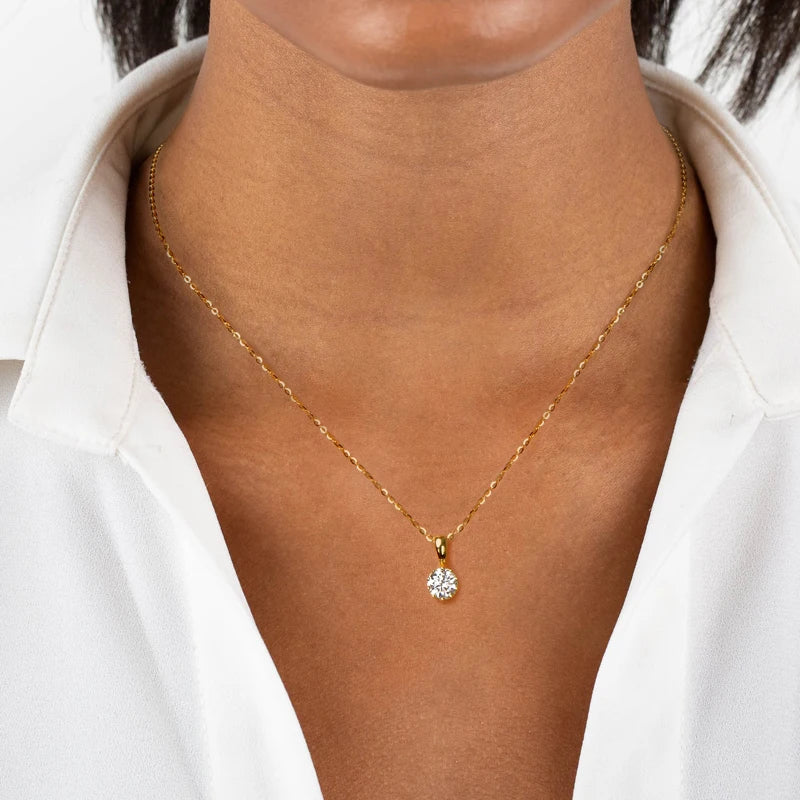 Crown Pendant Necklace 100% Real Silver 925 Chain Round 1CT VVS1 Moissanite Necklace for Women Charm Gift Birthday Jewelry