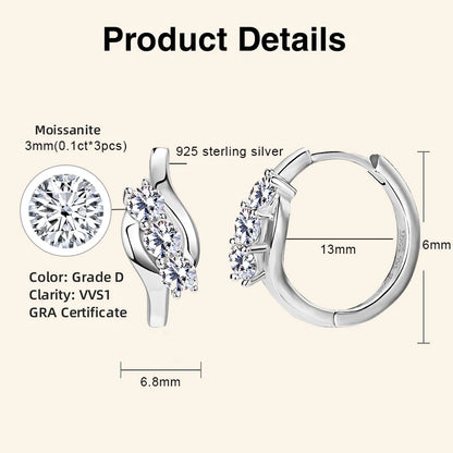2025 Trend All 3mm D Moissanite Hoop Earrings 925 Silver U Shape Earrings for Women Wedding Party Birthday Valentine Gift