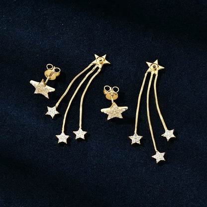 Long Tassel Star Moissanite Pendant Earrings for Women S925 Silver Chain Dangle Drop Earrings Studs GRA Certified Jewelry