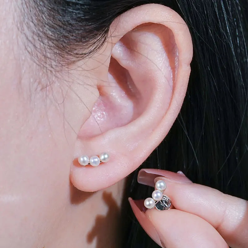 925 Sterling Silver Earrings Piercing Studs Round 3mm Natural Freshwater White Pearl Earrings for Women Fine Jewel Gifts
