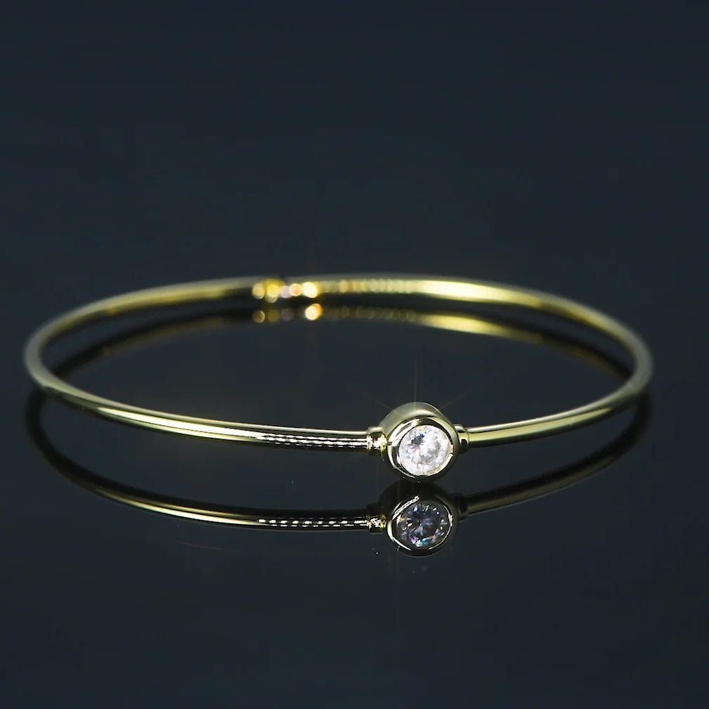 Simple Bangle 925 Silver 5mm 0.5ct D Color Bezel Moissanite Bangles 14K Gold Plated Hollow Tube Bracelet for Women Jewelry