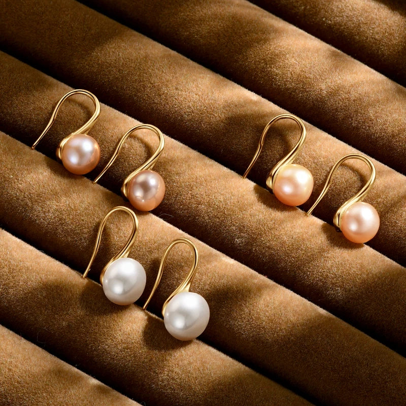 Elegant Pearl Drop Earrings 8-8.5mm Natural Freshwater Pearl Hook Earrings For Women Classic Wedding Jewel 14K Gold Fille