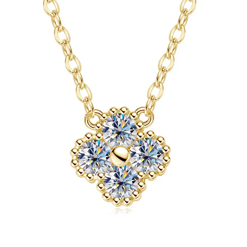 Clover Flower Pendant Necklace 3mm Moissanite for Women Adjustable 925 Silver Chain VVS1 Lab Diamond Necklace Collar Gifts