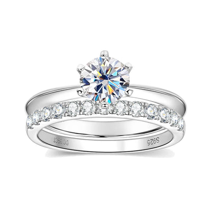 Classic 1.0ct D Moissanite Wedding Engagement Rings for Women 925 Silver Solitaire Bridal Ring Stackable Half Eternity Band Sets