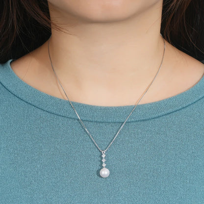 Natural Freshwater Pearl Moissanite Pendant Necklace Real Silver 925 Wedding Engagement Fine Jewelry for Women Gift 45+5cm