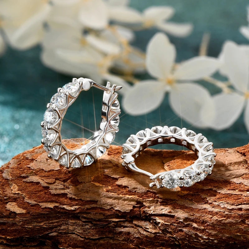 Luxury Hoops Sparking Full 3mm/4mm Moissanite Earrings Solid Silver 925 for Women Huggie Wedding Engagement Jewelry Gifts