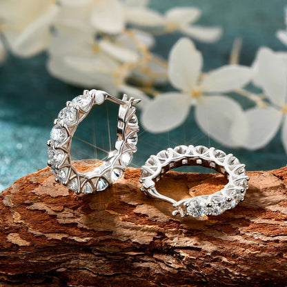 Luxury Hoops Sparking Full 3mm/4mm Moissanite Earrings Solid Silver 925 for Women Huggie Wedding Engagement Jewelry Gifts