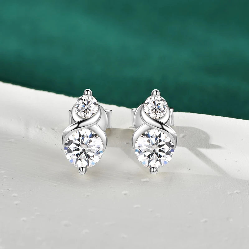 2 Stones Moissanite Stud Earrings Real 925 Sterling Silver for Women GRA Certified Moissanite 5mm&3mm Lab Diamond 2025 New