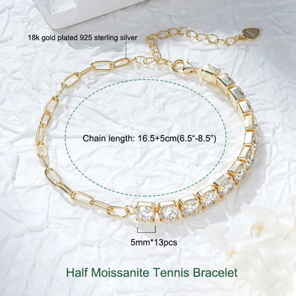 3mm 5mm D VVS1 Moissanite Tennis Bracelet Plated 18k White Gold s925 Sterling Silver Bracelets for Couples Women Man & GRA
